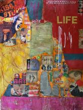 Tableau abstrait coloré, collages, LIFE 04