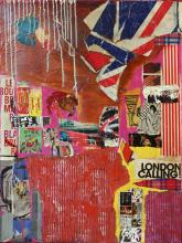 Collage abstrait London Calling, moyen format