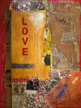 Tableau abstrait contemporain, collage, Love only