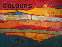 Tableau abstrait contemporain, collage, Colours