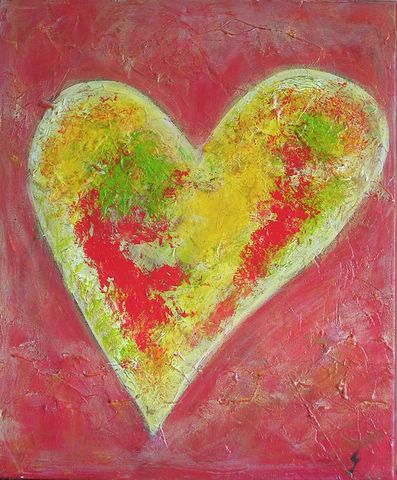 Coeur  multicolore : tableau de Sophie Costa, artiste peintre