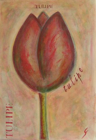 Tulipe rouge : tableau de Sophie Costa, artiste peintre