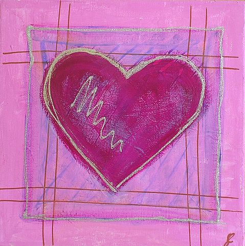 Coeur paillette violet : tableau de Sophie Costa, artiste peintre