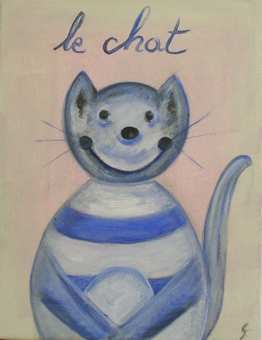 Le chat bleu : tableau de Sophie Costa, artiste peintre