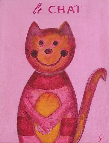 Le chat rose : tableau de Sophie Costa, artiste peintre