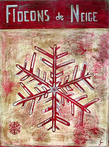 Flocons de neige rouges : tableau de Sophie Costa, artiste peintre