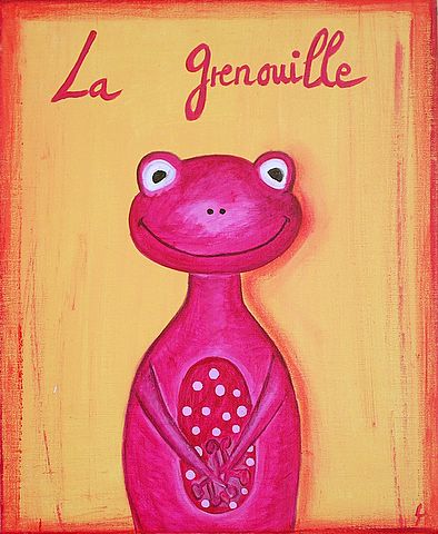 La grenouille rose : tableau de Sophie Costa, artiste peintre