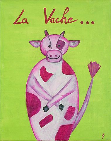 Tableau Contemporain, La vache.... Sophie Costa, artiste peintre.
