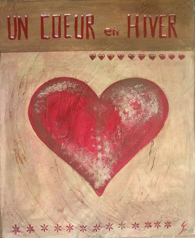 Un coeur en hiver (2) : tableau de Sophie Costa, artiste peintre