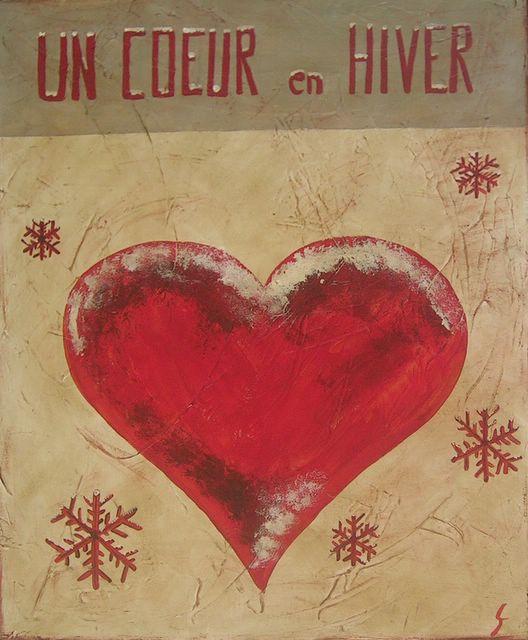 Un coeur en hiver (3) : tableau de Sophie Costa, artiste peintre