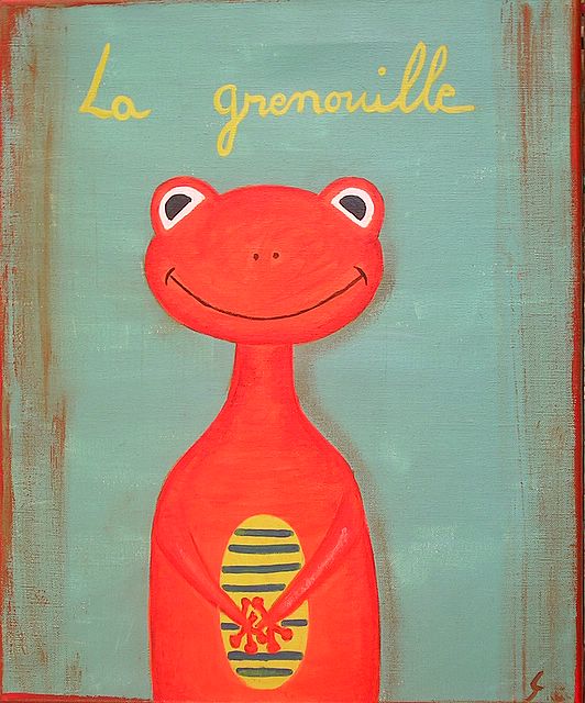 La grenouille orange bis : tableau de Sophie Costa, artiste peintre