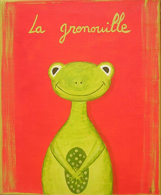 la grenouille verte : tableau de Sophie Costa, artiste peintre