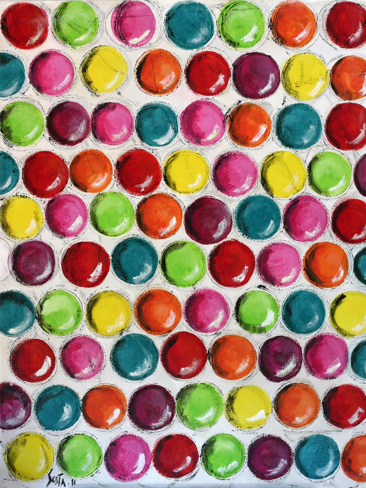 Multicolore/balls Tableau Contemporain, PEPS. Sophie Costa, artiste peintre.