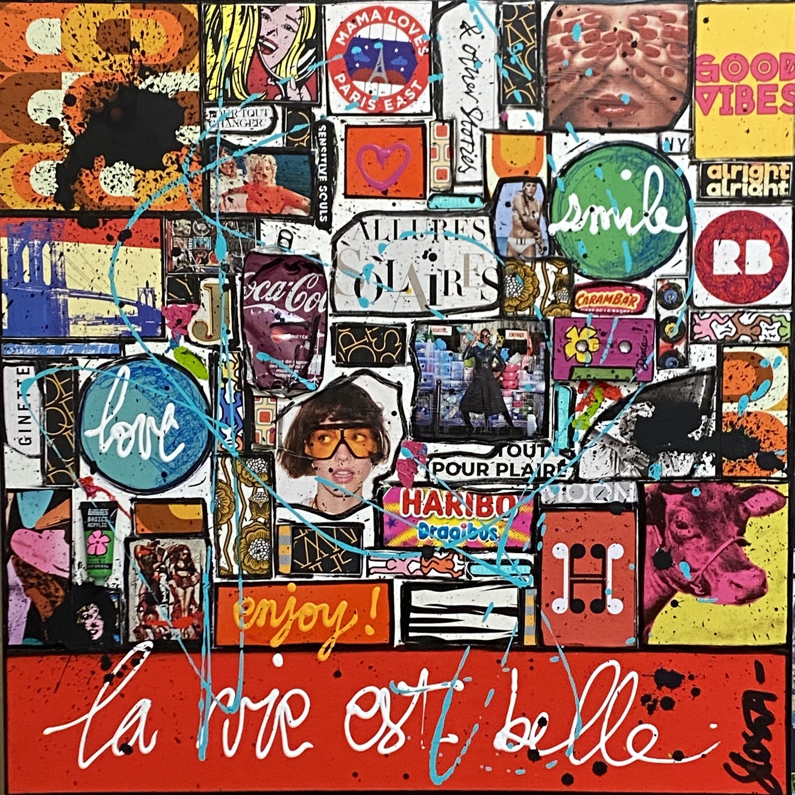 collage, multicolore, la vie est belle Tableau Contemporain, Smile and love, la vie est belle !. Sophie Costa, artiste peintre.