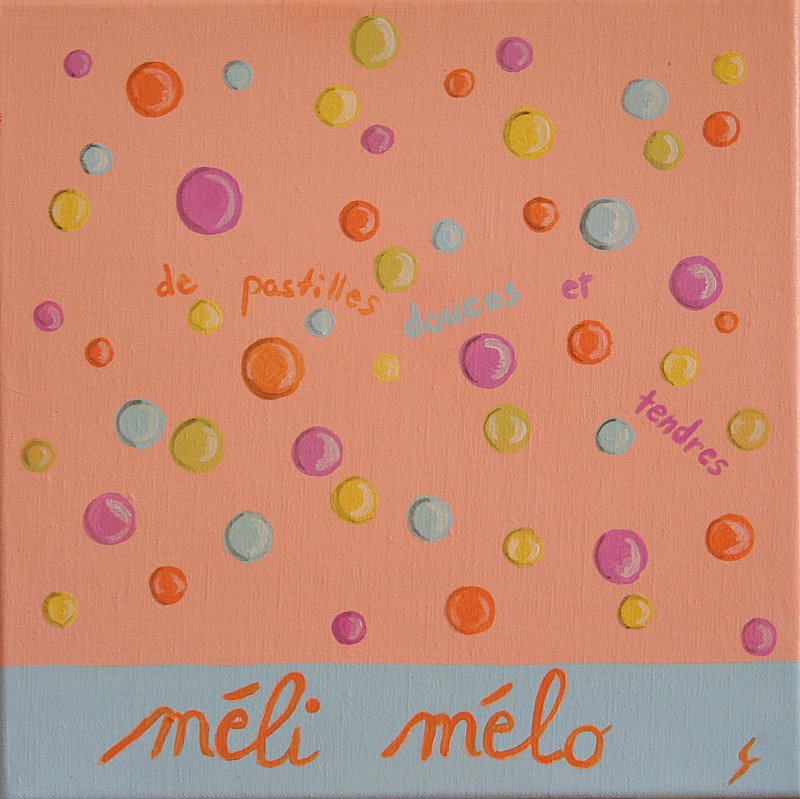 Méli mélo de pastilles douces : tableau de Sophie Costa, artiste peintre