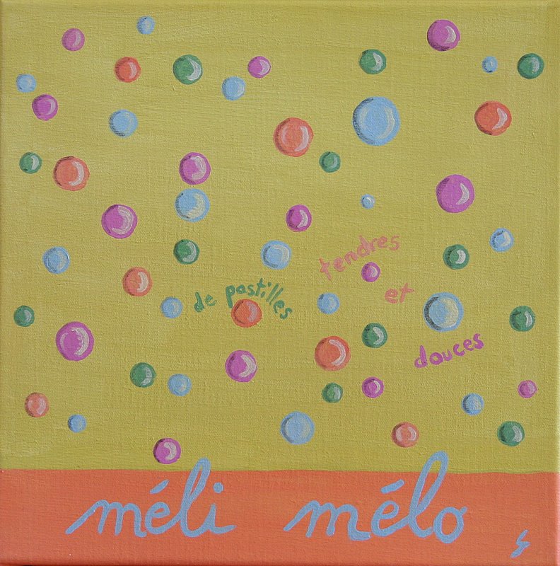 Méli mélo de pastilles douces : tableau de Sophie Costa, artiste peintre