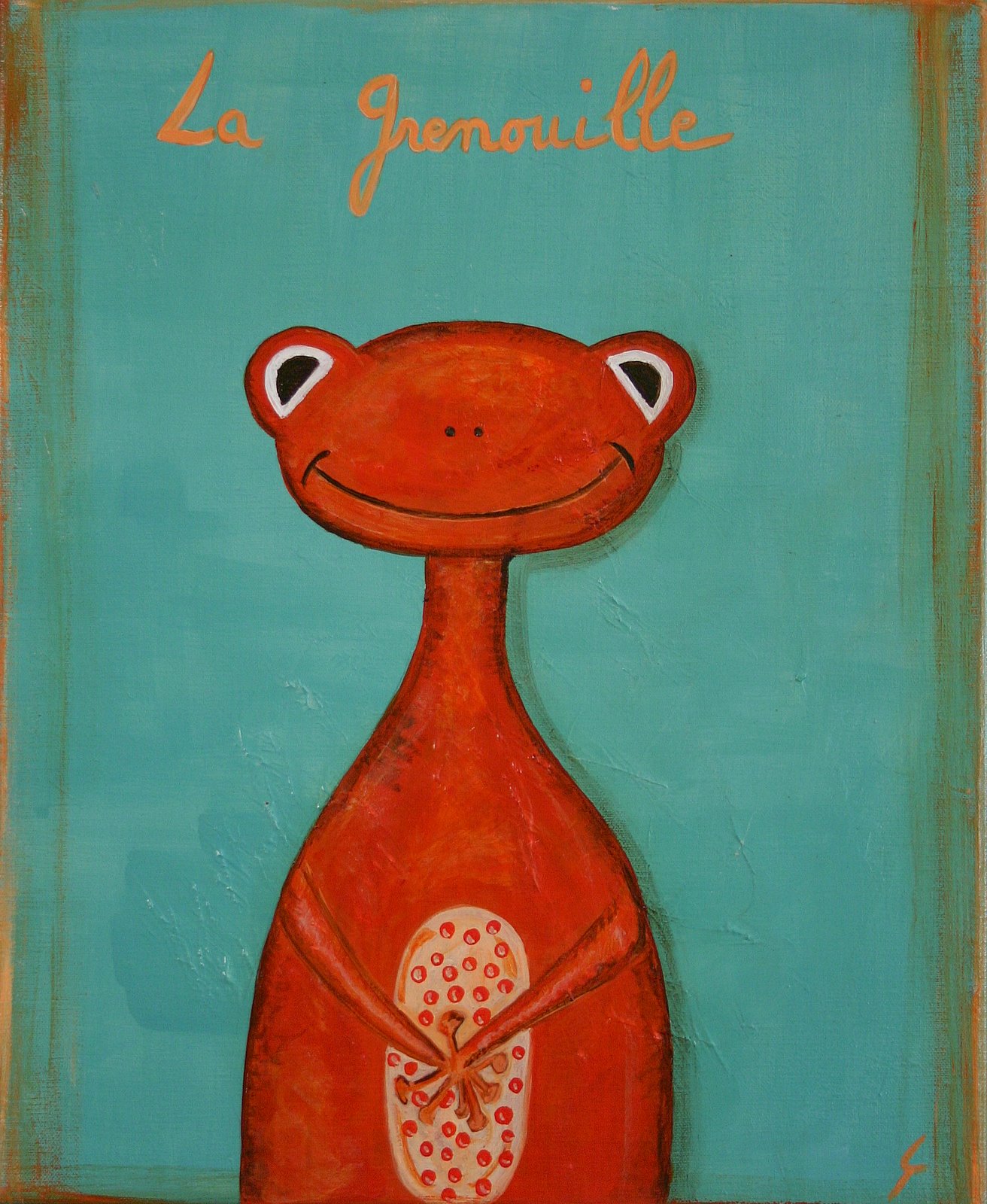 La grenouille orange : tableau de Sophie Costa, artiste peintre