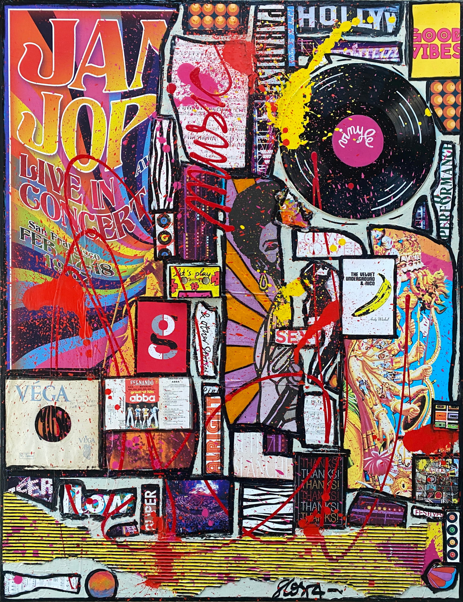 collage, music, janis joplin Tableau Contemporain, MUSIC !. Sophie Costa, artiste peintre.