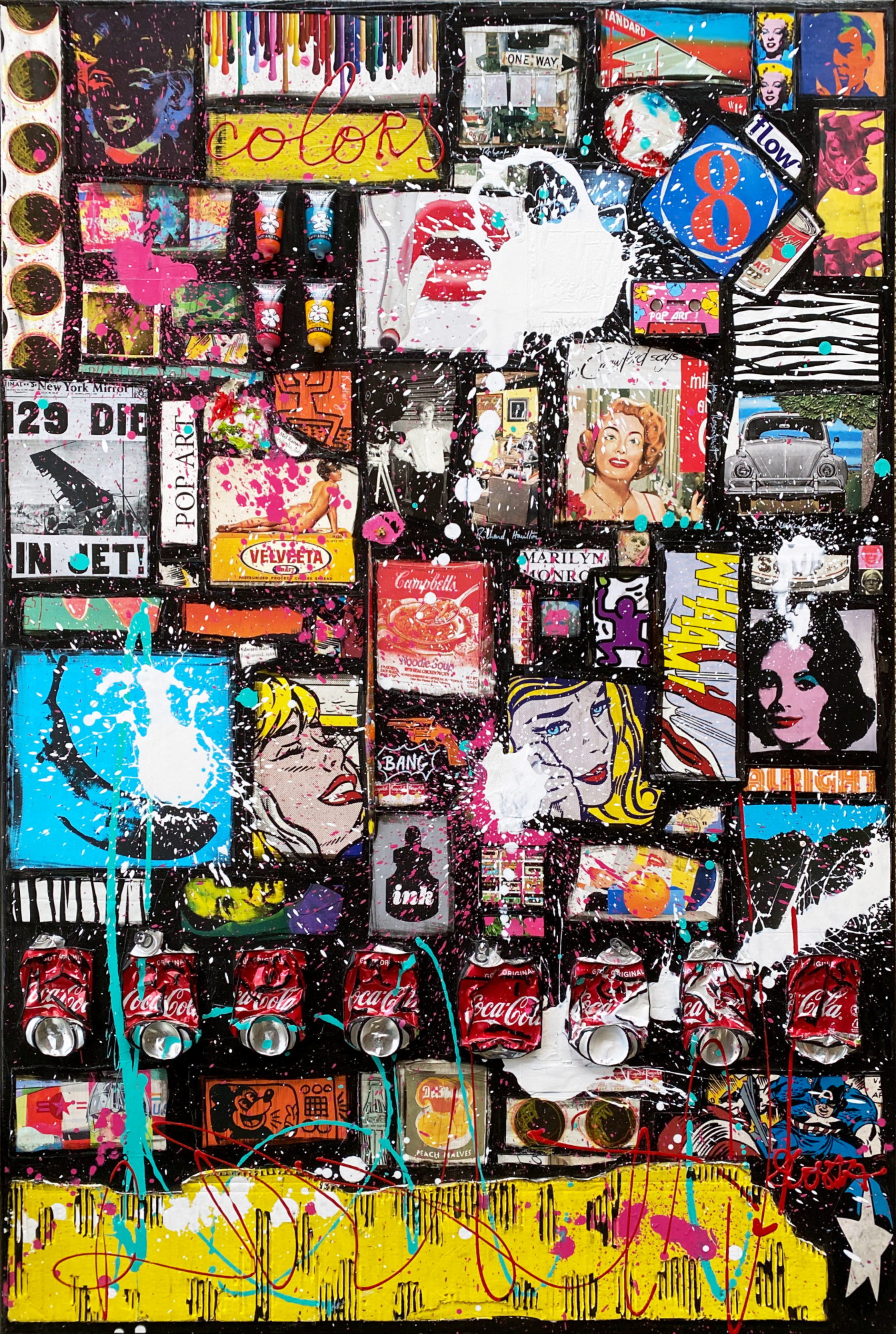 collage , pop art Tableau Contemporain, POP ART ATTITUDE. Sophie Costa, artiste peintre.
