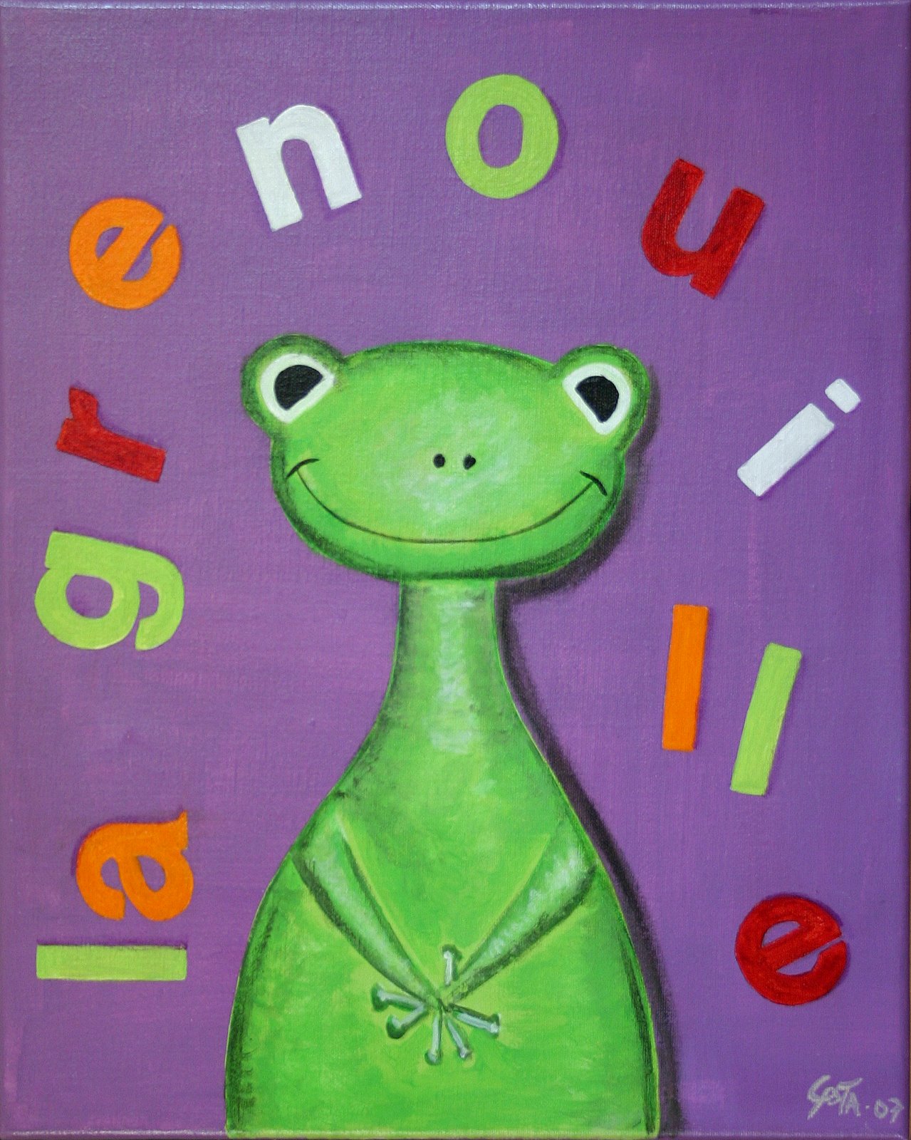 La grenouille : tableau de Sophie Costa, artiste peintre