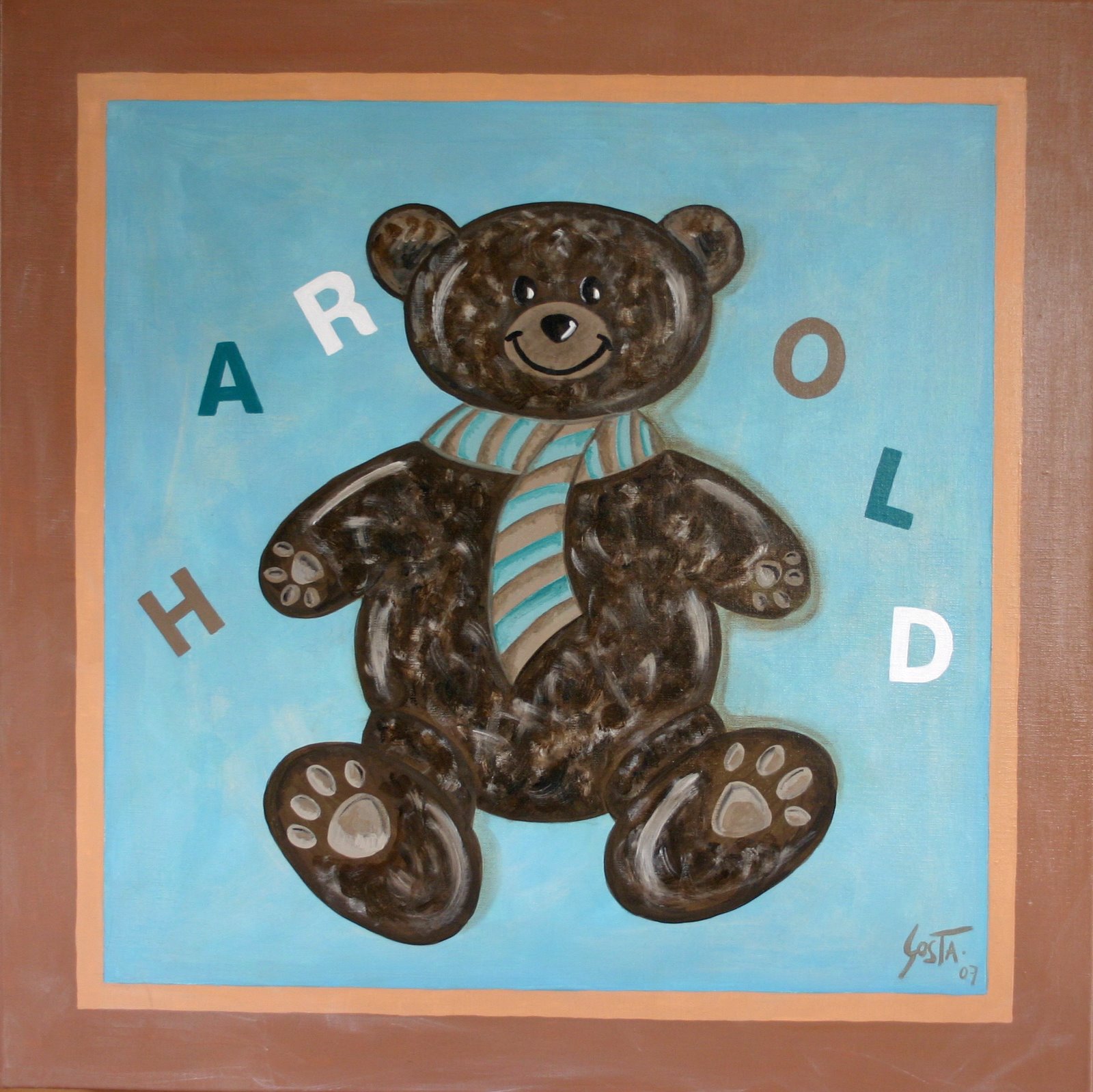 Harold l&amp;#039;ourson : tableau de Sophie Costa, artiste peintre