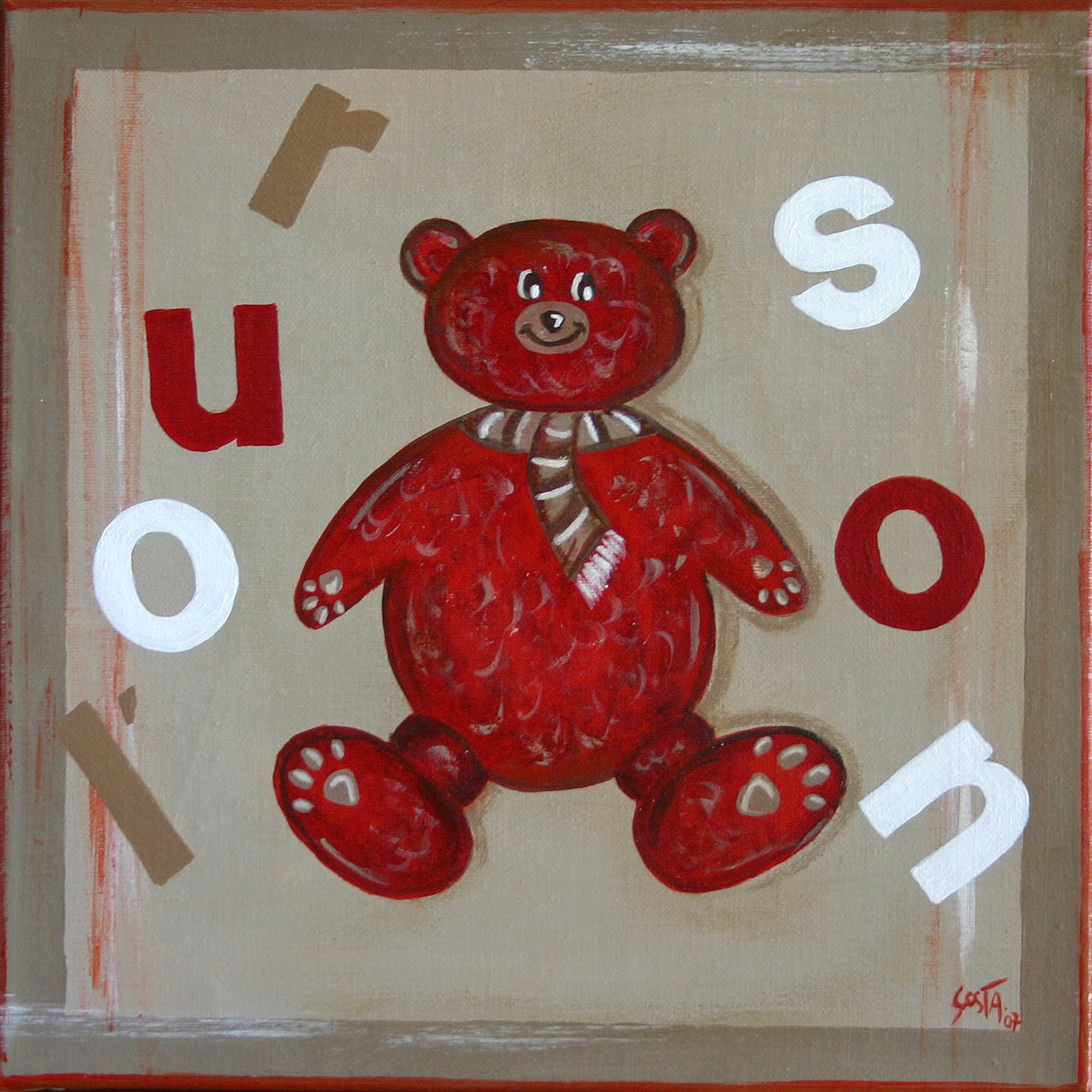 L&amp;#039;ourson rouge : tableau de Sophie Costa, artiste peintre