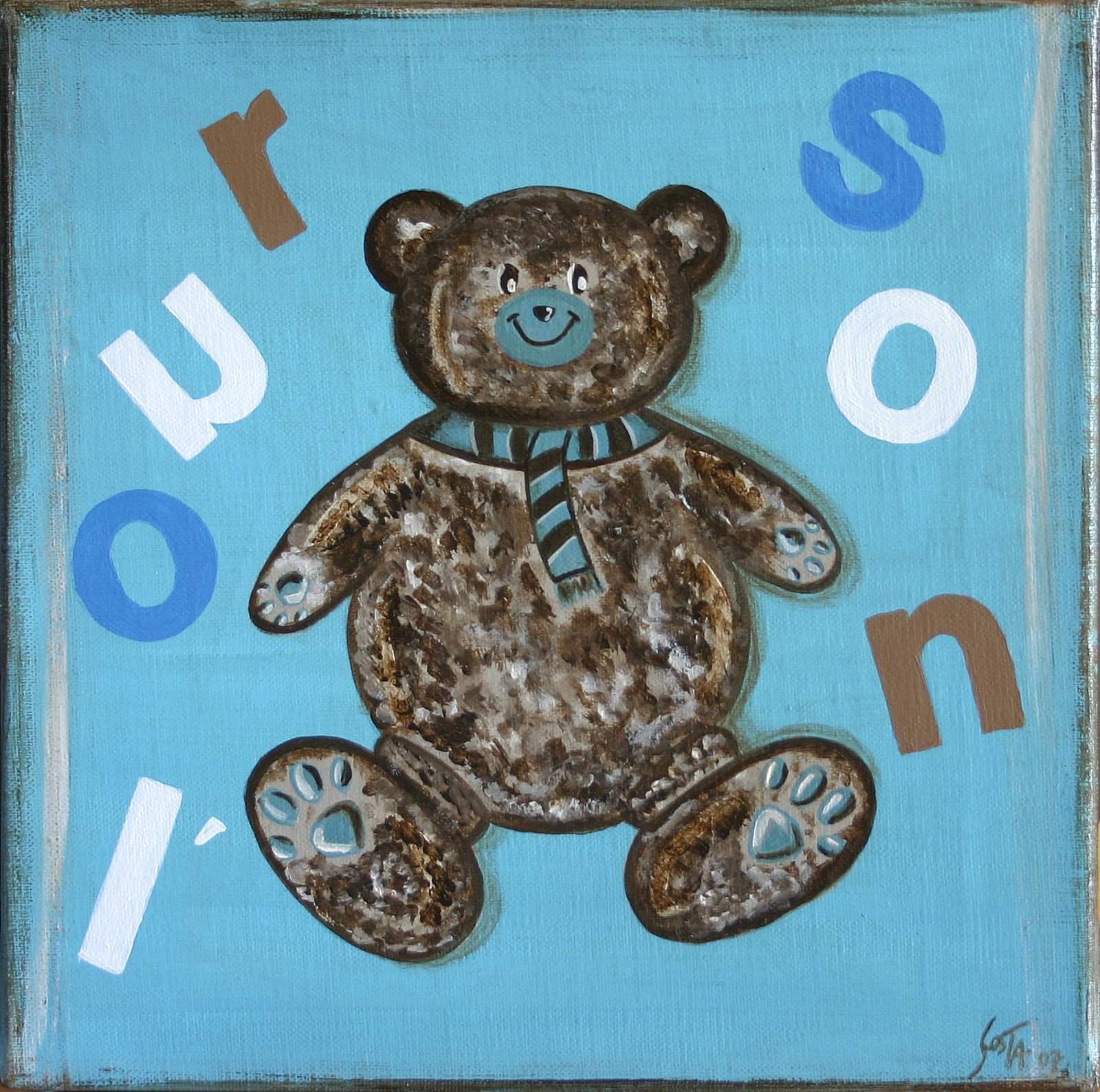 L&amp;#039;ourson bleu : tableau de Sophie Costa, artiste peintre