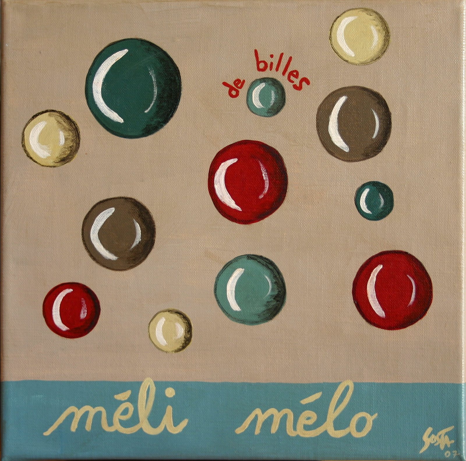 Méli mélo de billes : tableau de Sophie Costa, artiste peintre