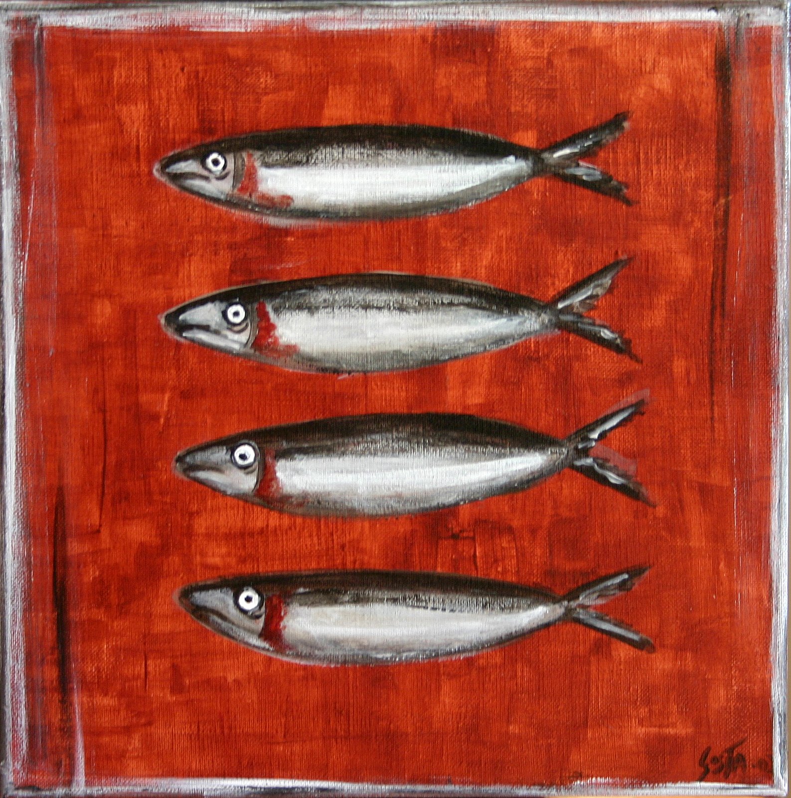 Les sardines : tableau de Sophie Costa, artiste peintre