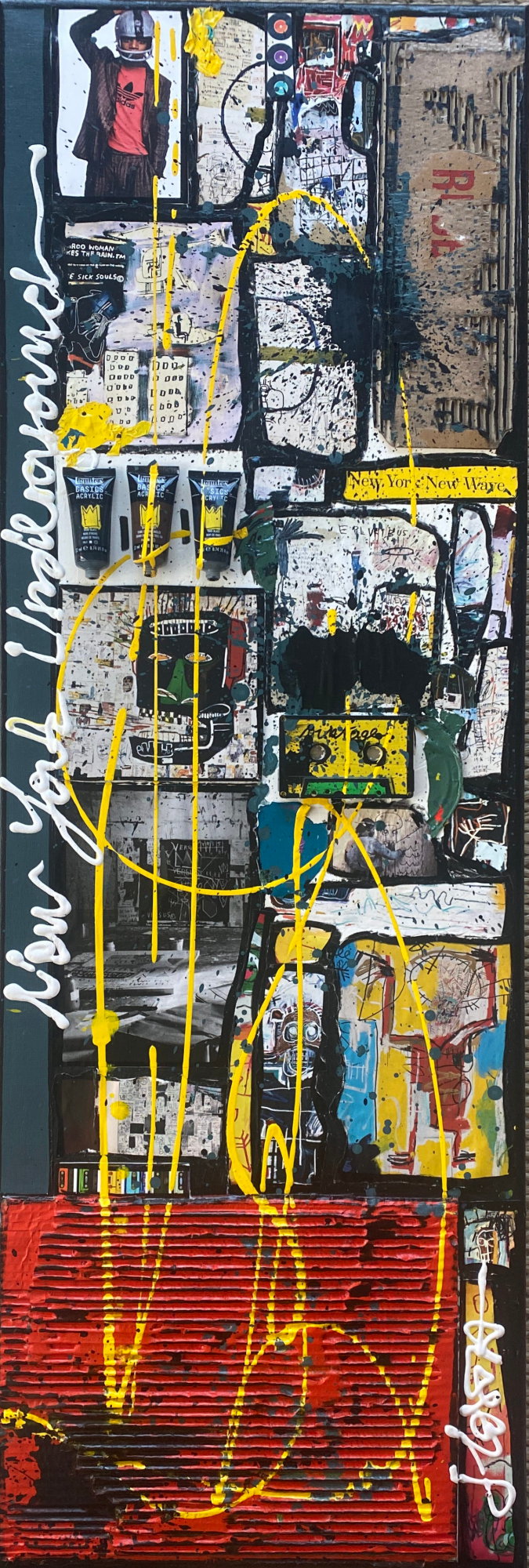 basquiat, collage, multicolore Tableau Contemporain, Basquiat, the KING !. Sophie Costa, artiste peintre.