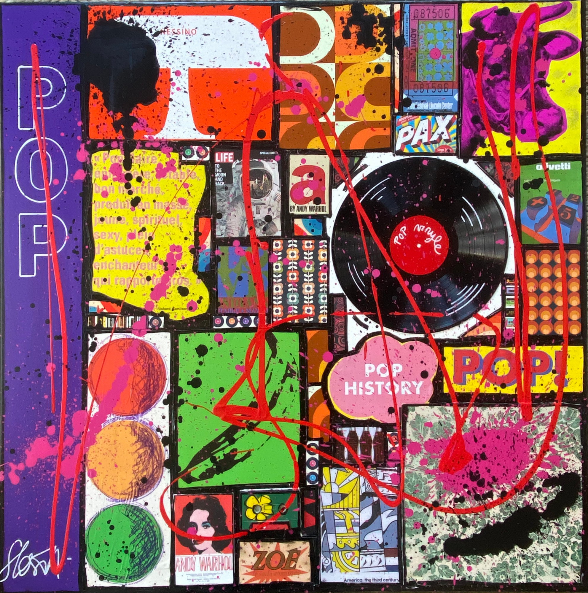 collage, pop art, multicolore Tableau Contemporain, POP POP POP. Sophie Costa, artiste peintre.