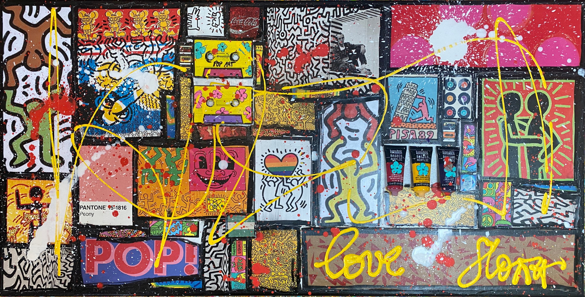 Love by K.Haring : tableau de Sophie Costa, artiste peintre love, keith haring, collage Tableau Contemporain, Love by K.Haring. Sophie Costa, artiste peintre.