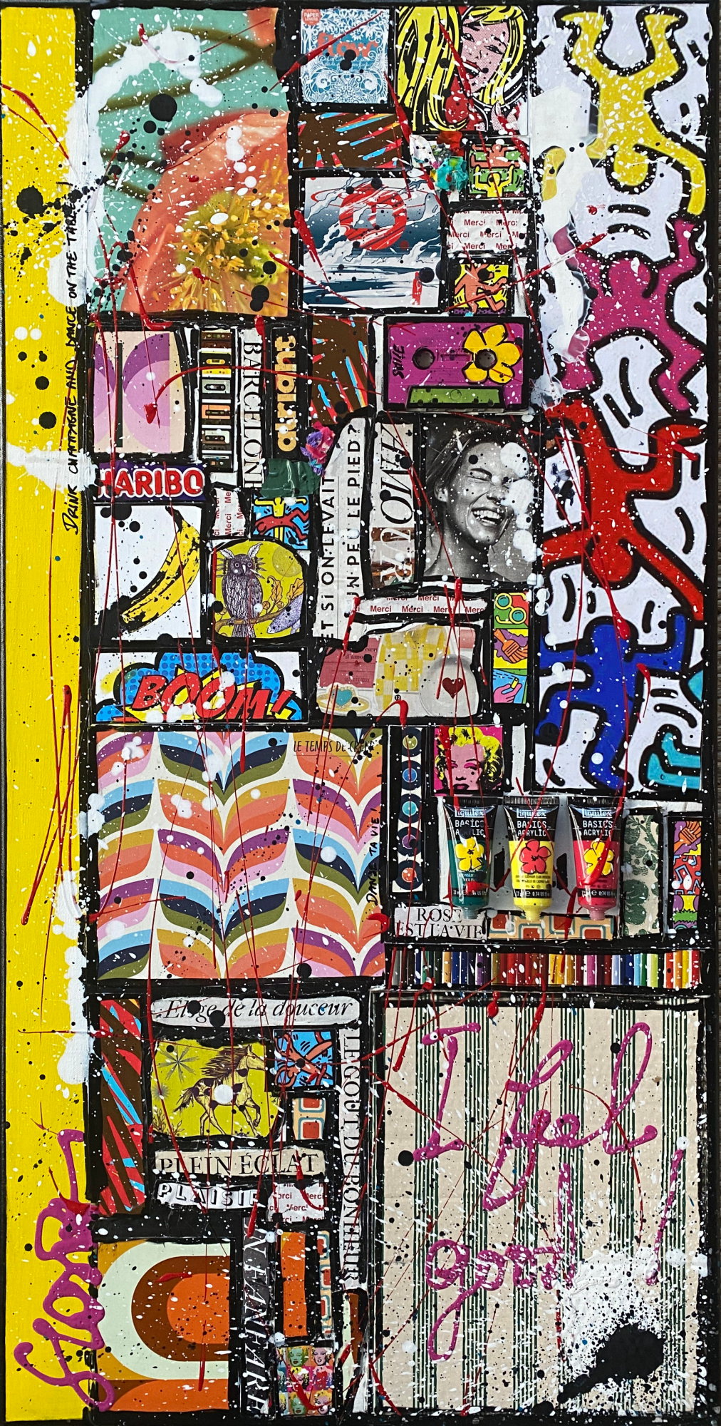 I feel good ! : tableau de Sophie Costa, artiste peintre feel good, collage , multicolore Tableau Contemporain, I feel good !. Sophie Costa, artiste peintre.