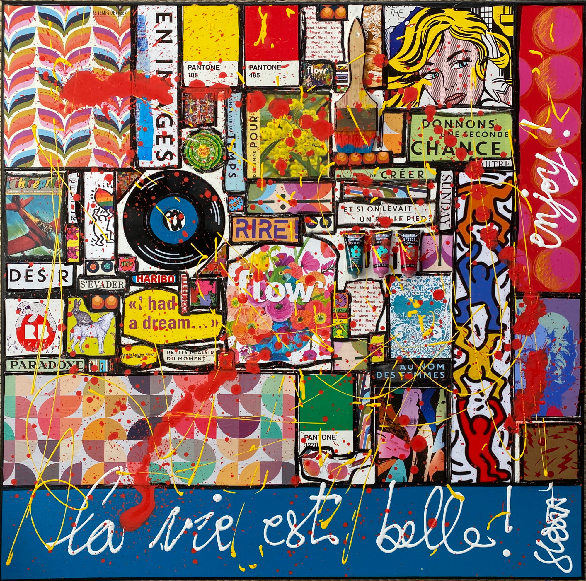La vie est belle ! : tableau de Sophie Costa, artiste peintre collage, maulticolore, la vie est belle Tableau Contemporain, La vie est belle !. Sophie Costa, artiste peintre.