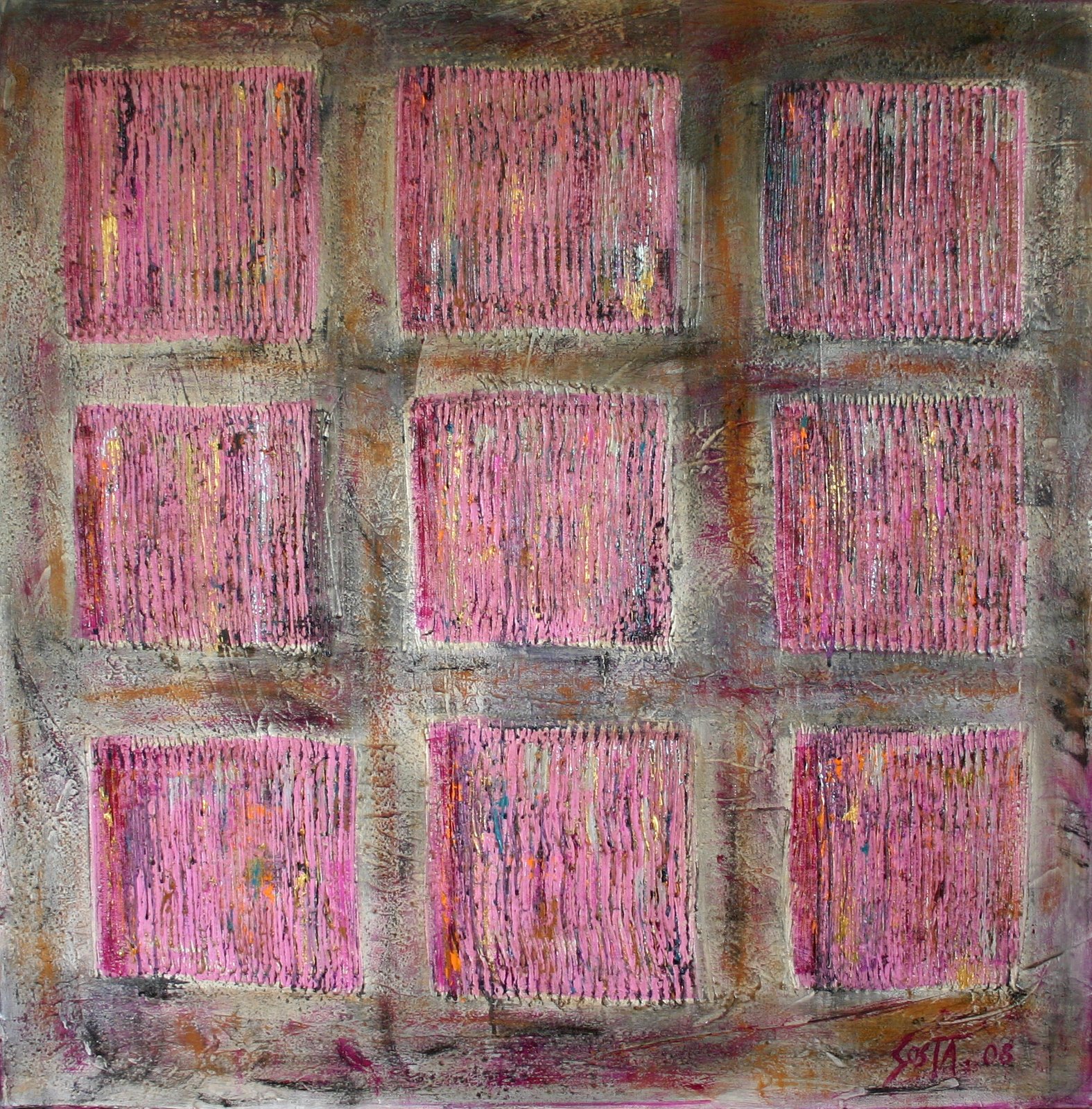 Tableau Contemporain, Colored squares 1. Sophie Costa, artiste peintre.