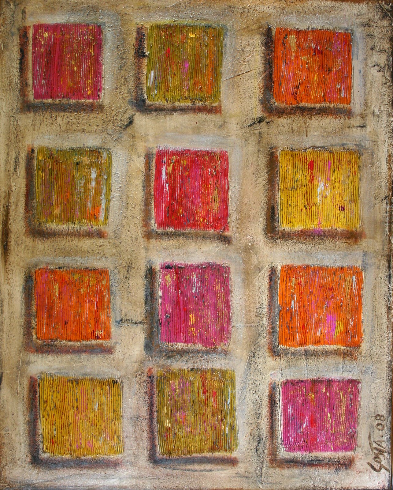 Tableau Contemporain, Colored squares 2. Sophie Costa, artiste peintre.