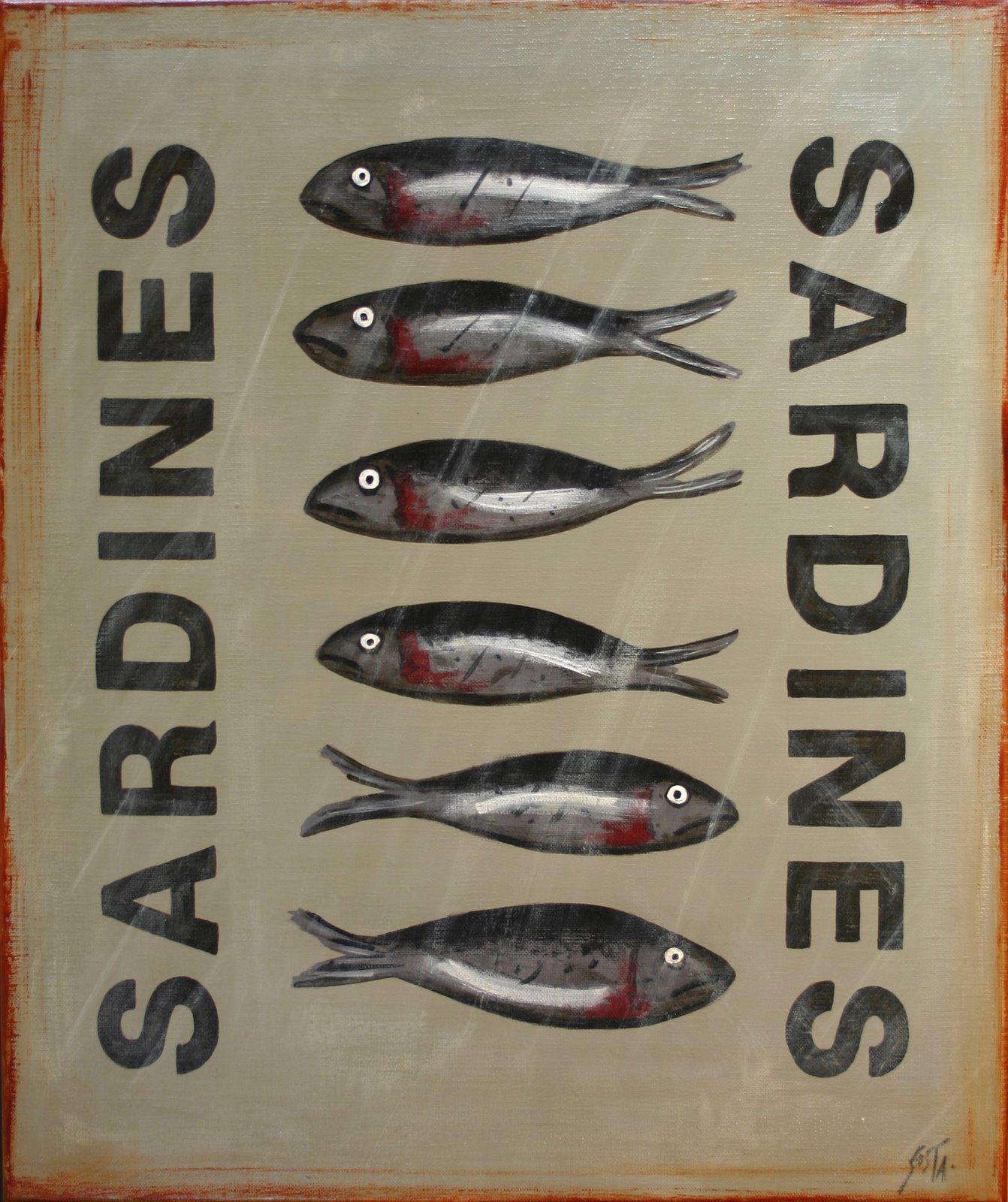 Six Sardines : tableau de Sophie Costa, artiste peintre