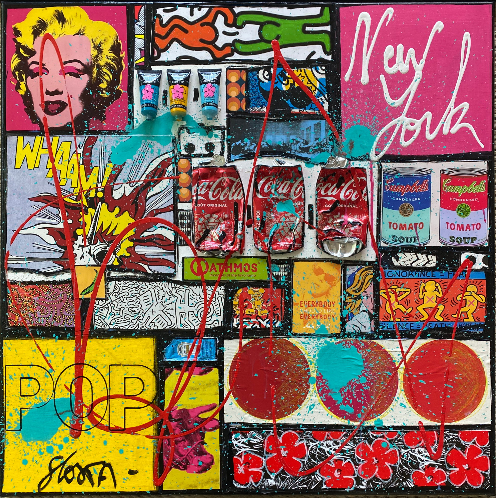 collage, multicolore,pop art Tableau Contemporain, POP NY. Sophie Costa, artiste peintre.