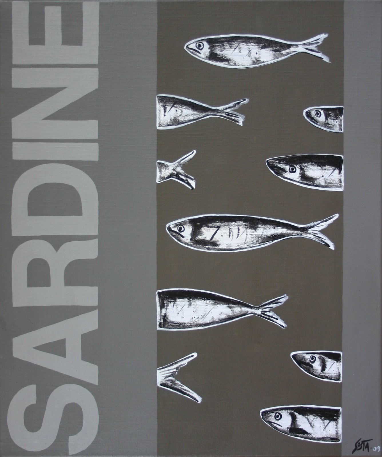 SARDINE monochrome : tableau de Sophie Costa, artiste peintre