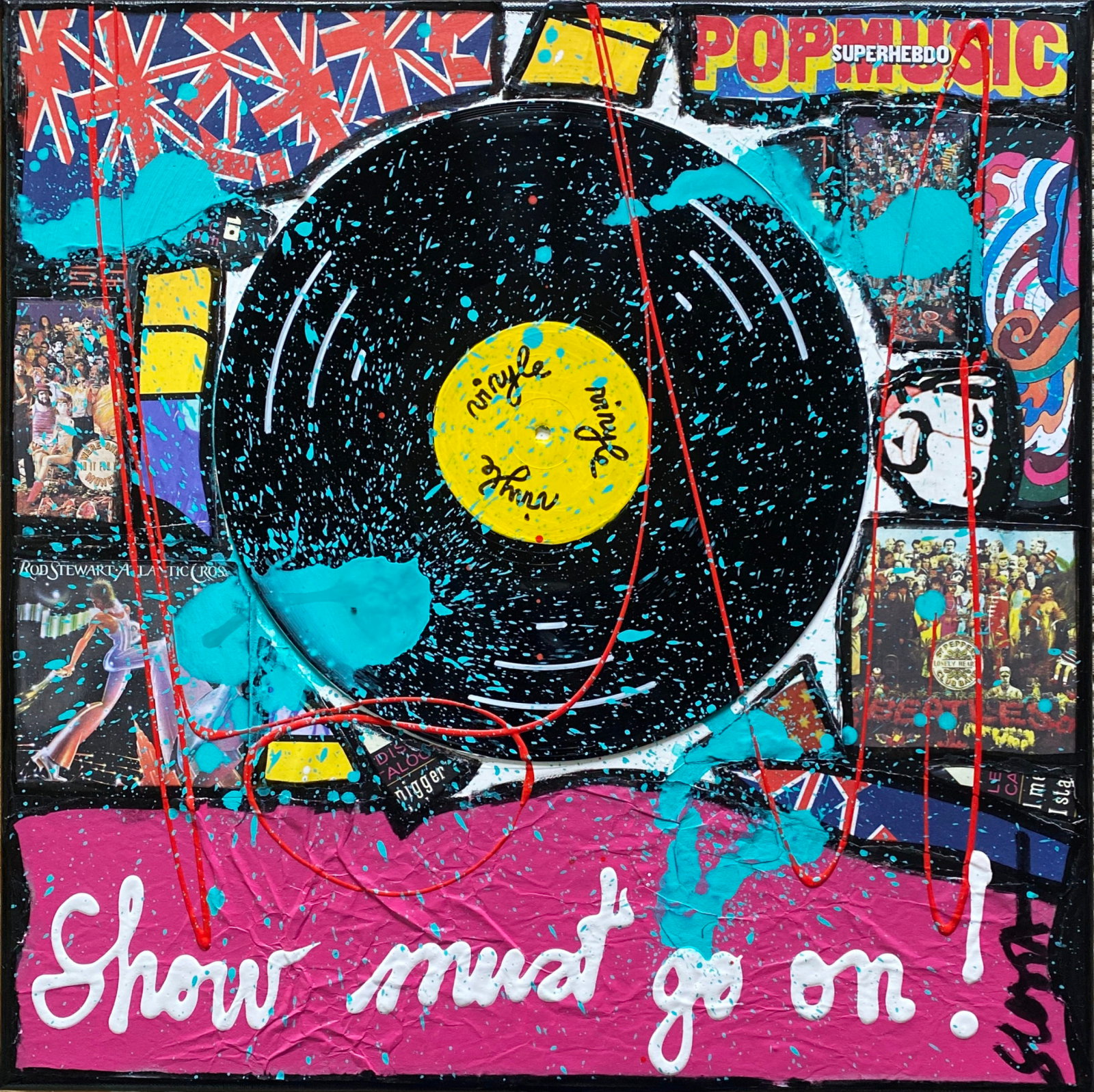 Show must go on ! : tableau de Sophie Costa, artiste peintre collage, music, multicolore Tableau Contemporain, Show must go on !. Sophie Costa, artiste peintre.