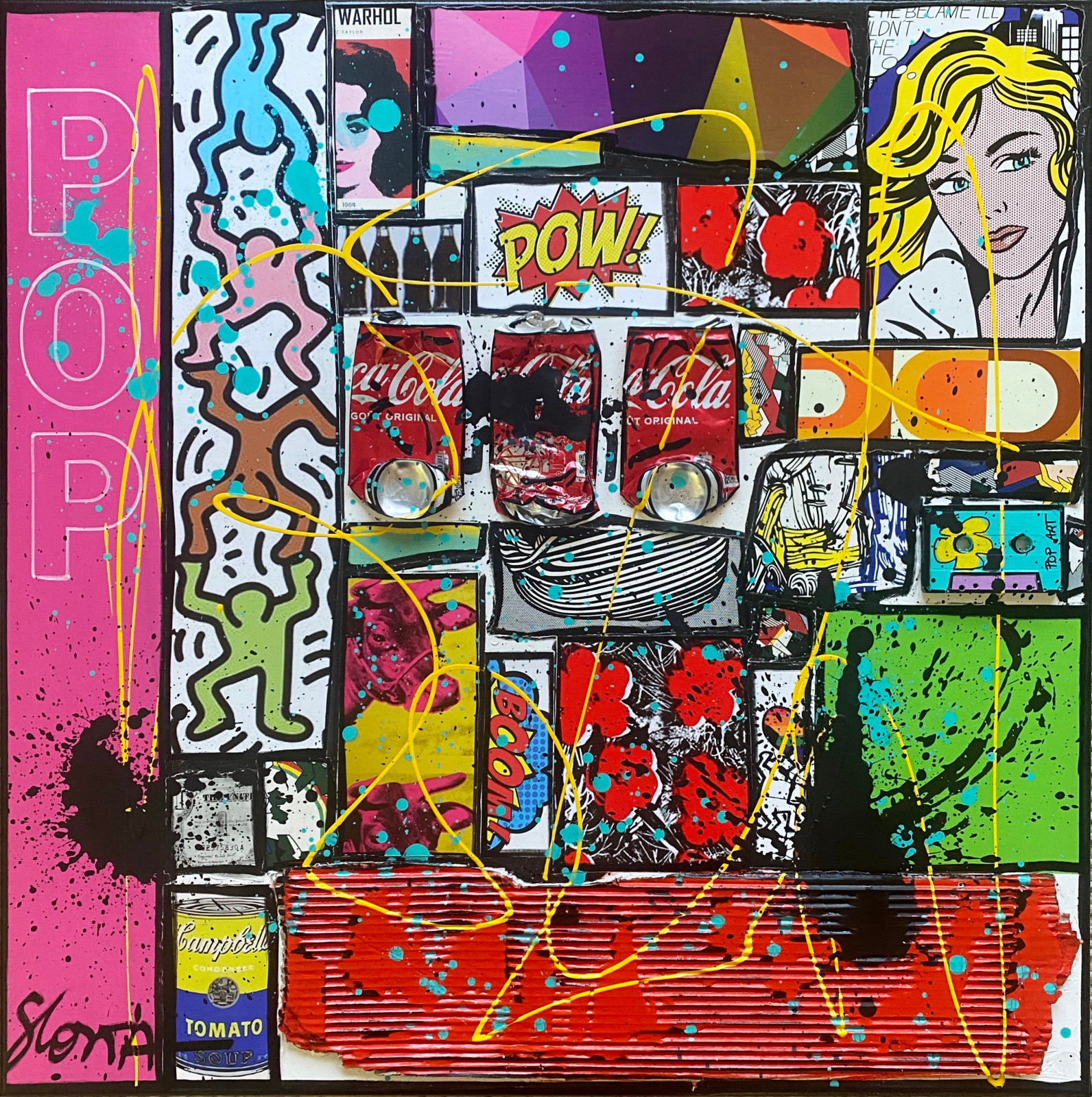 pop art, multicolore, collage Tableau Contemporain, POP . Sophie Costa, artiste peintre.