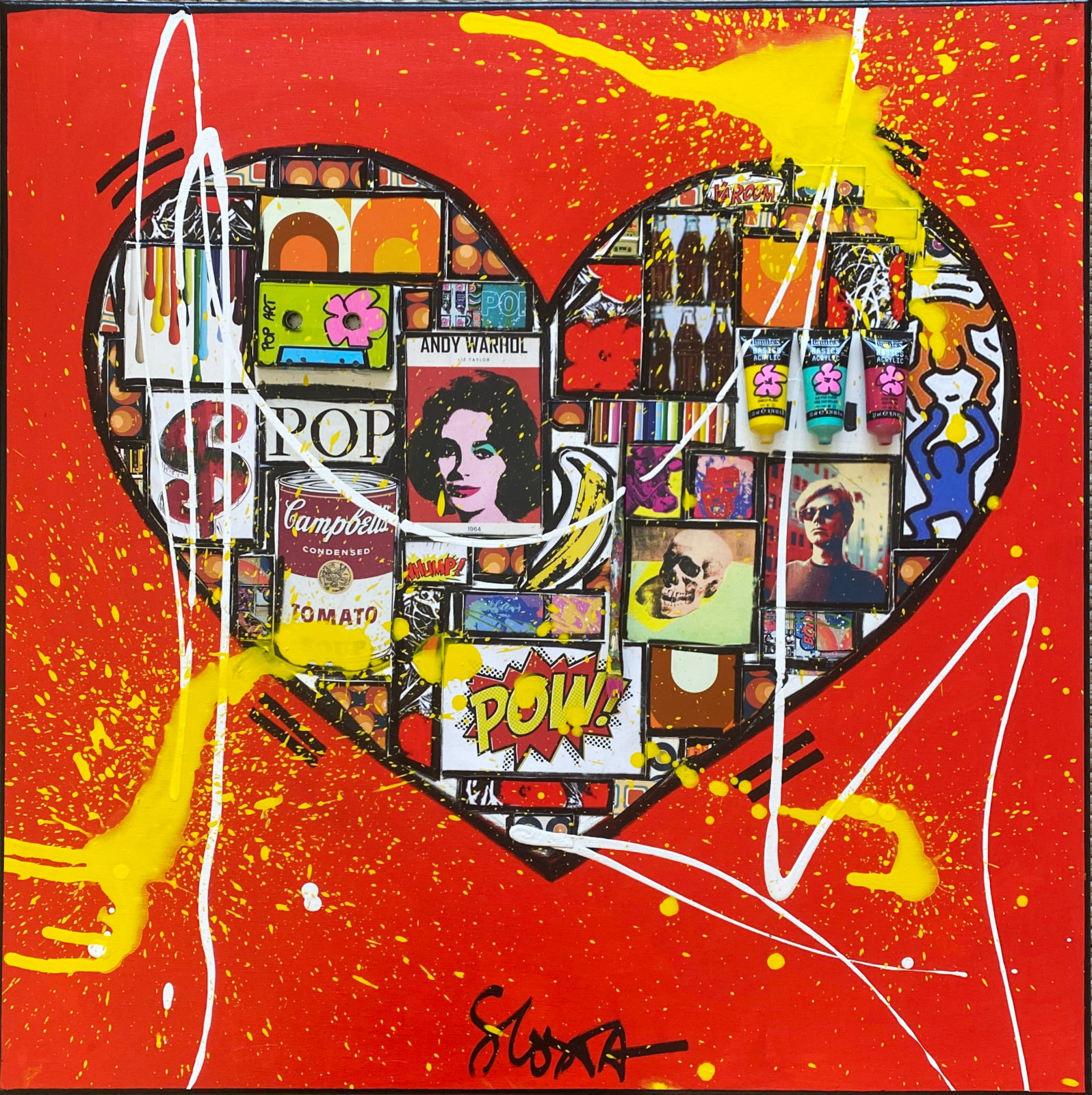 POP HE(ART) : tableau de Sophie Costa, artiste peintre collage, pop art, coeur Tableau Contemporain, POP HE(ART). Sophie Costa, artiste peintre.