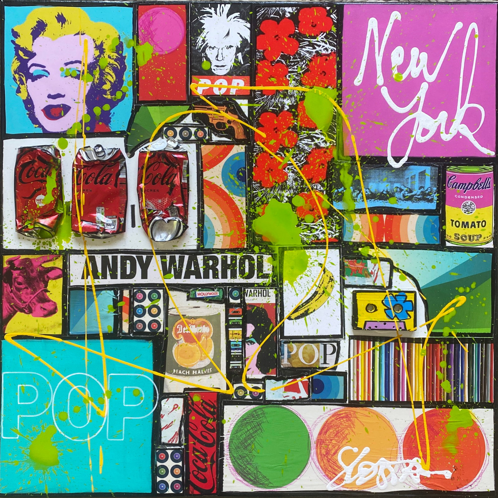 pop art, collage , multicolore Tableau Contemporain, POP NY. Sophie Costa, artiste peintre.