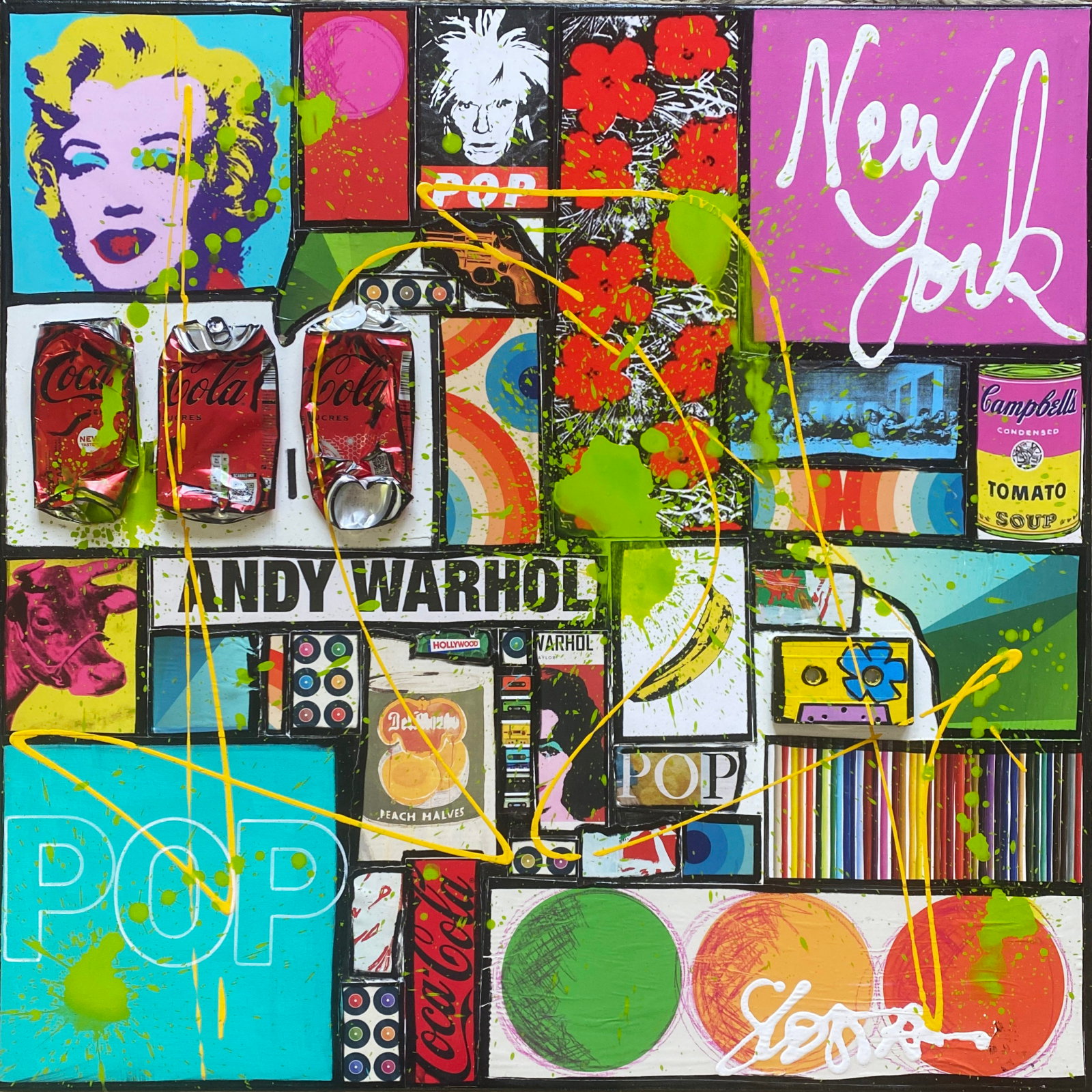 POP NY : tableau de Sophie Costa, artiste peintre pop art, collage , multicolore Tableau Contemporain, POP NY. Sophie Costa, artiste peintre.