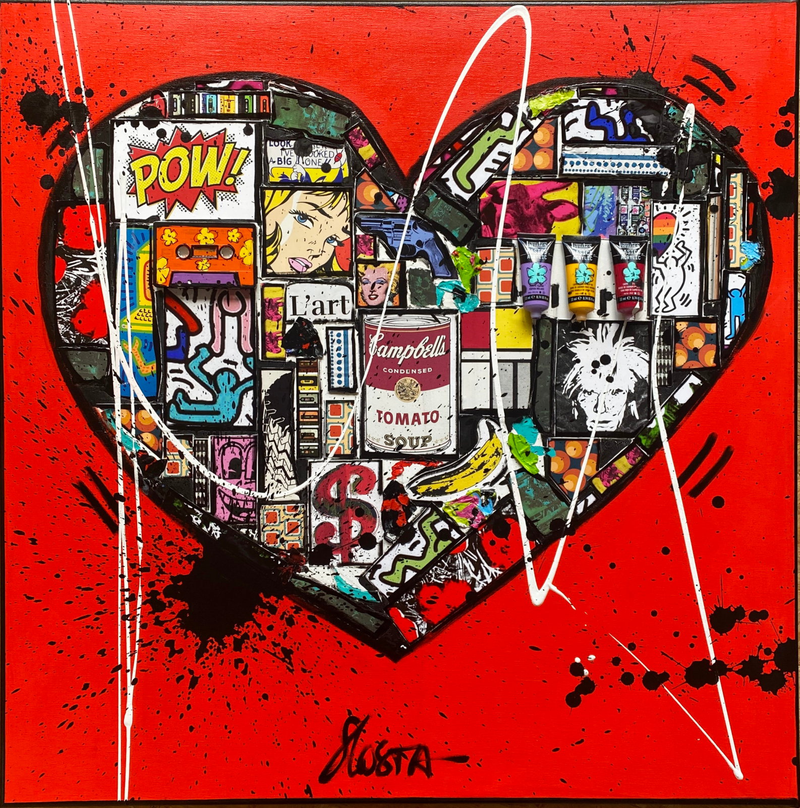 POP HE(ART) : tableau de Sophie Costa, artiste peintre collage, upcycling, multicolore Tableau Contemporain, POP HE(ART). Sophie Costa, artiste peintre.