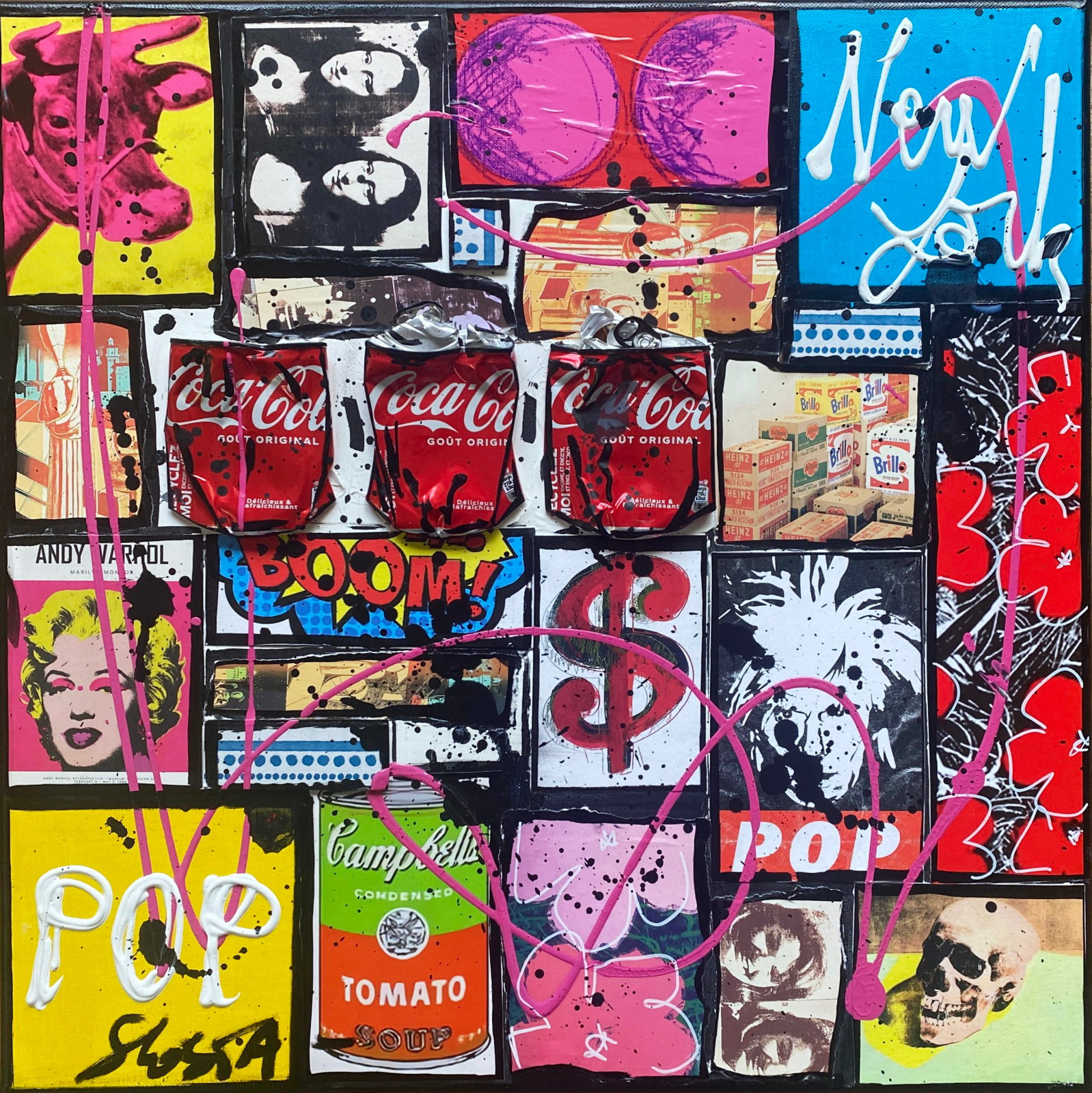 POP NY : tableau de Sophie Costa, artiste peintre collage, upcycling, pop art Tableau Contemporain, POP NY. Sophie Costa, artiste peintre.