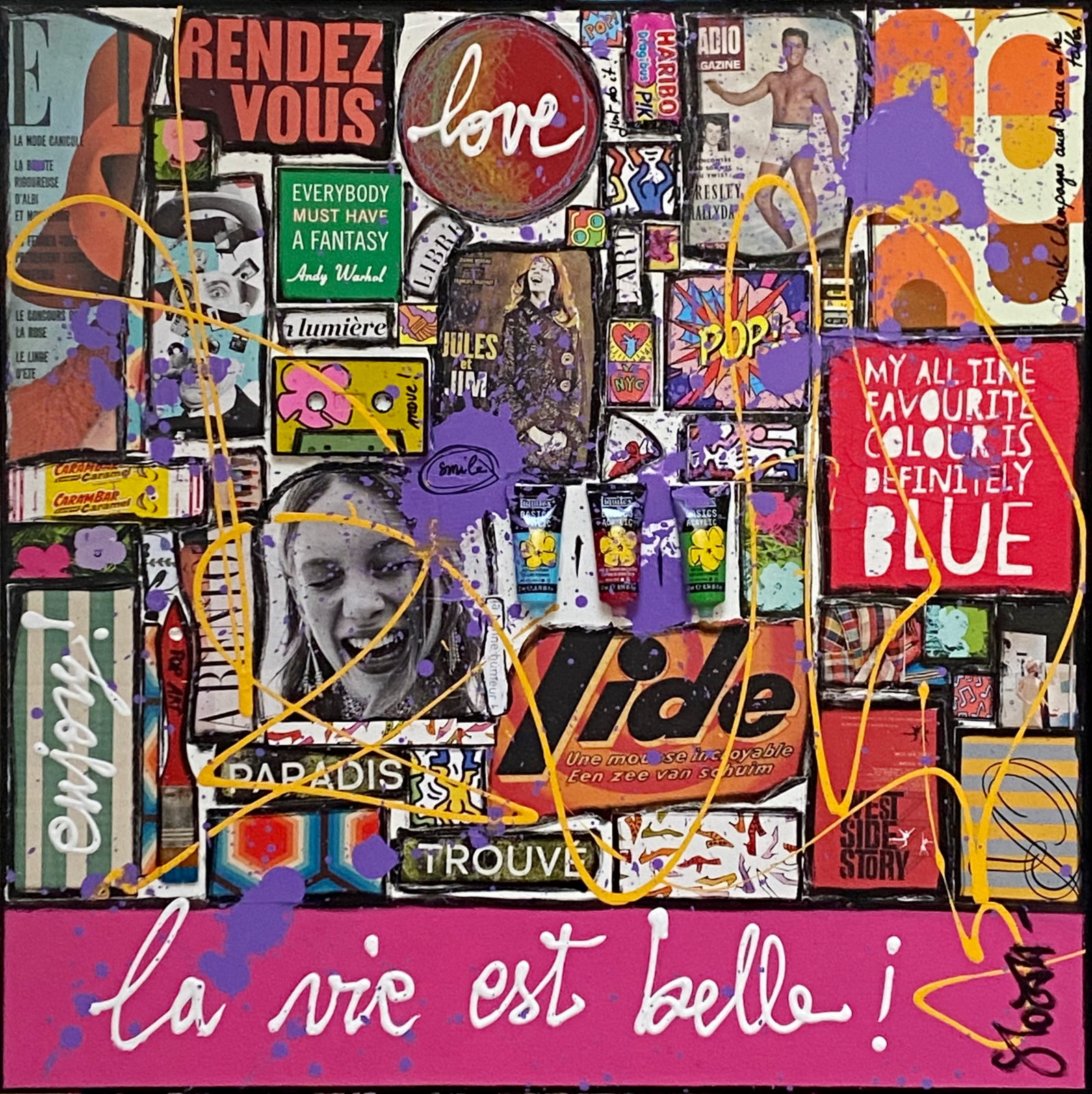 Enjoy, la vie est belle! : tableau de Sophie Costa, artiste peintre collage, la vie est belle, multicolore Tableau Contemporain, Enjoy, la vie est belle!. Sophie Costa, artiste peintre.