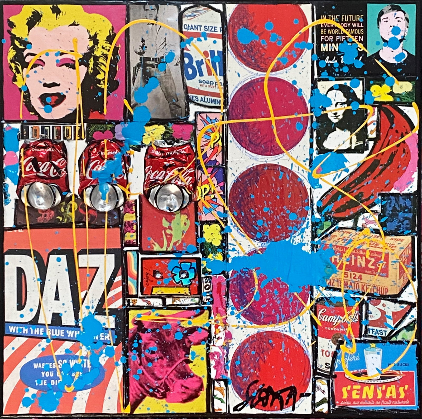 collage, pop art, multicolore Tableau Contemporain, DAZ. Sophie Costa, artiste peintre.