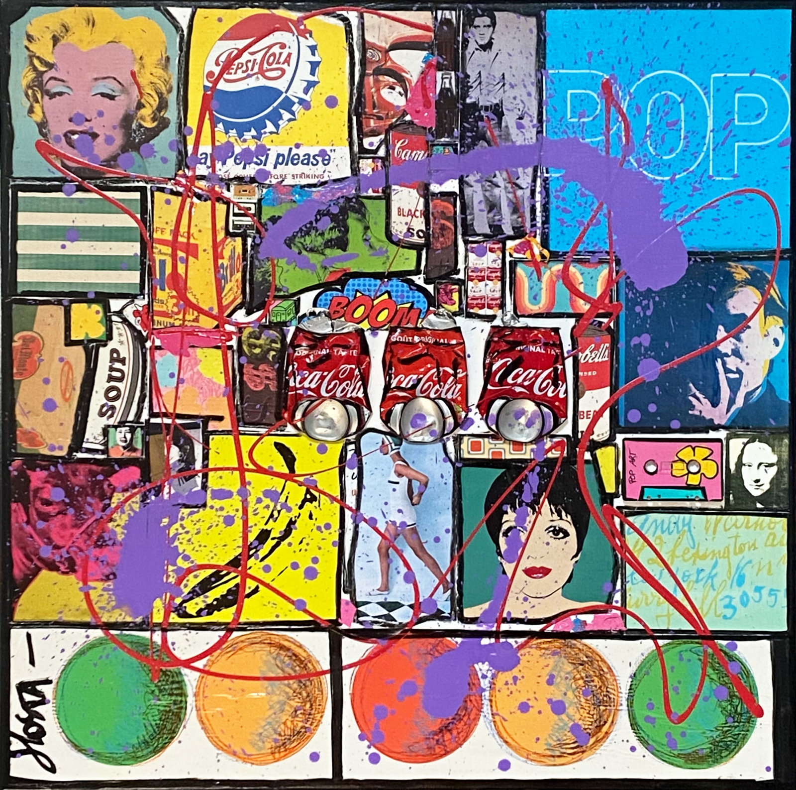 collage, pop art, multicolore, upcycling Tableau Contemporain, POP. Sophie Costa, artiste peintre.
