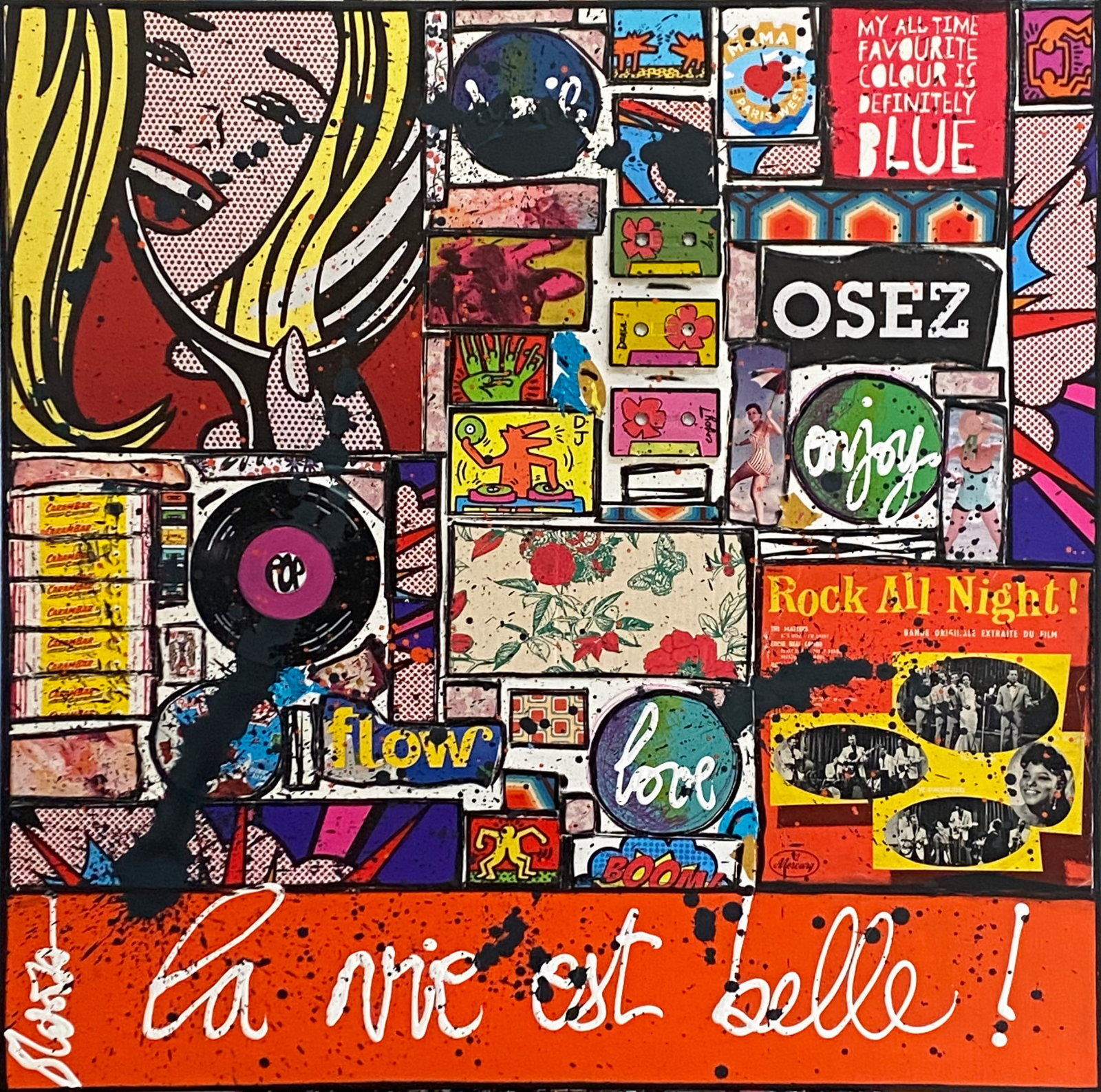 collage, la vie est belle, multicolore Tableau Contemporain, Osez !. Sophie Costa, artiste peintre.